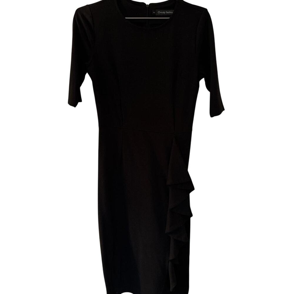 Black Midi Dress with Ruffle